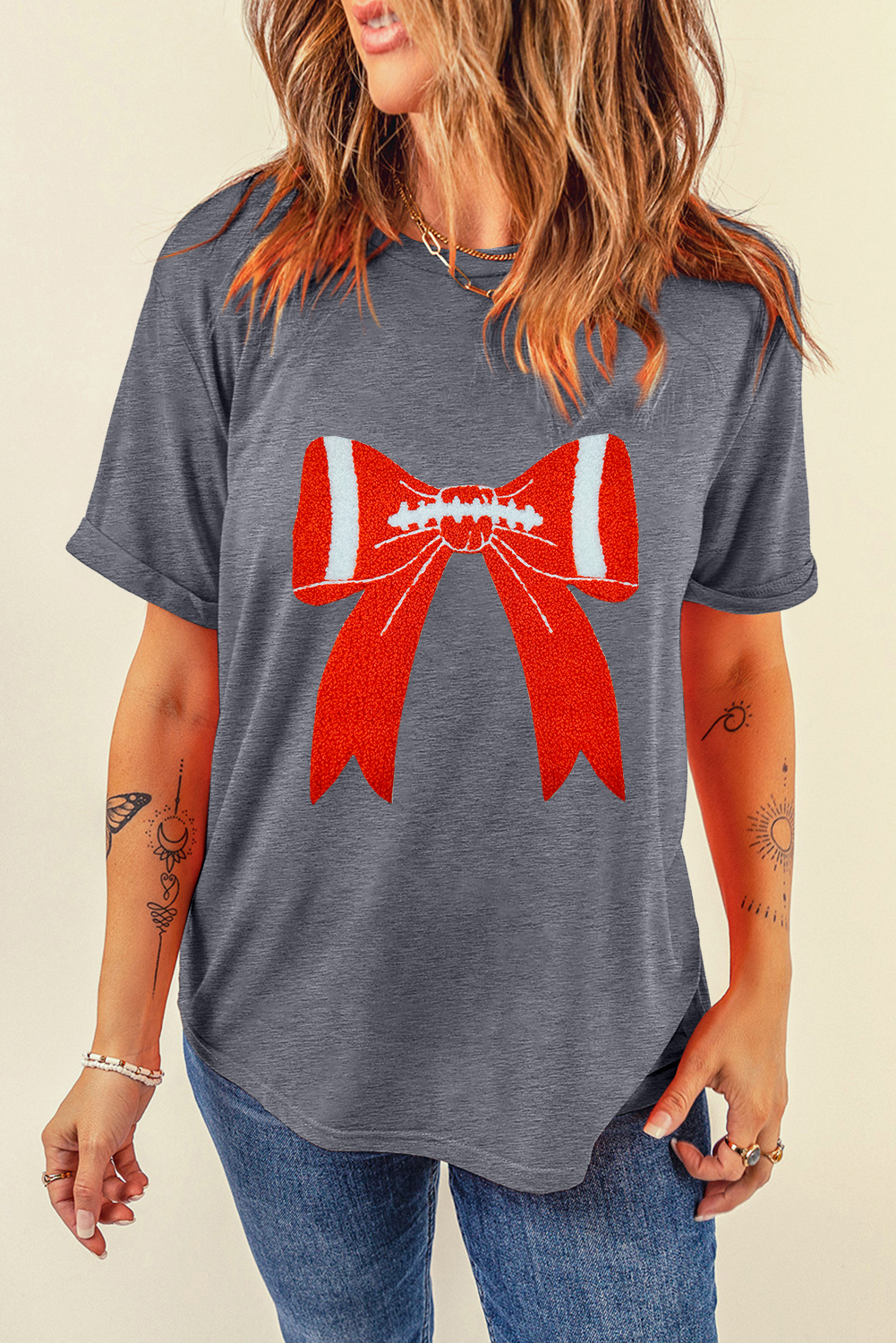 Gray Contrast Bowknot Game Day Graphic Tee