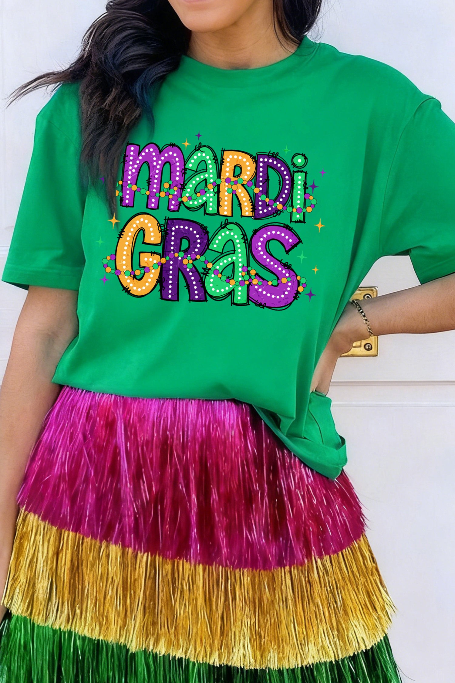 Bright Green Glitter Mardi Gras Mask Graphic T Shirt