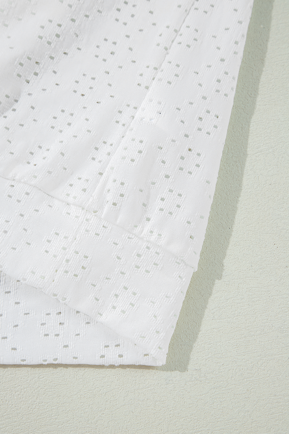 White Eyelet Pattern Boat Neck Casual Tee