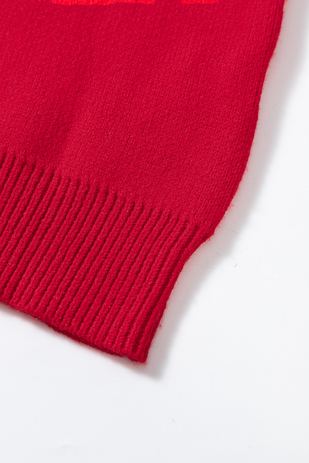 Fiery Red Merry Letter Embroidered High Neck Sweater