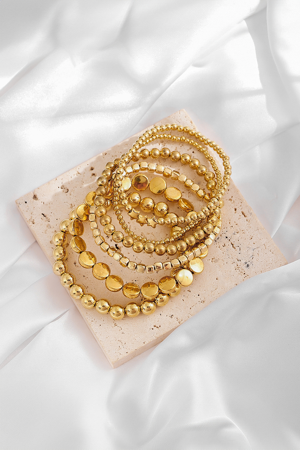 Gold Plated 6pcs Star Round Disk Ball Beading Bracelet Set