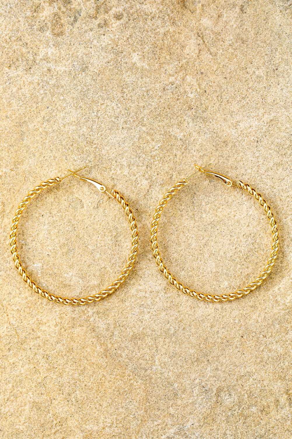 Gold Twisted Detail Plated Alloy Large Hoop Earrings