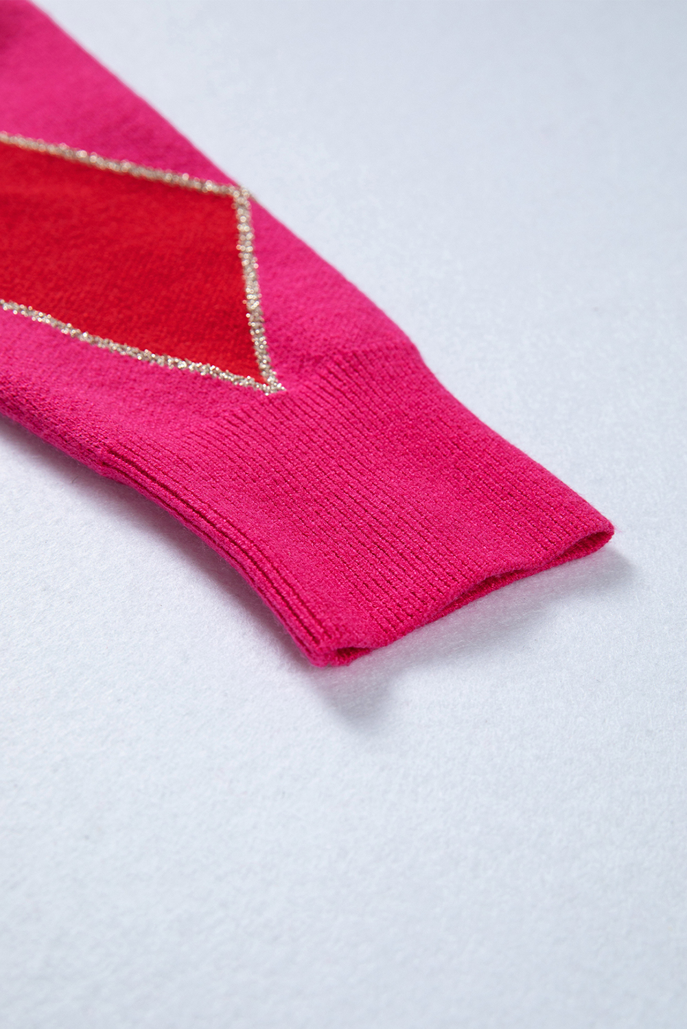 Rose Glitter Trim Rhombus Pattern Knit Sweater Vest