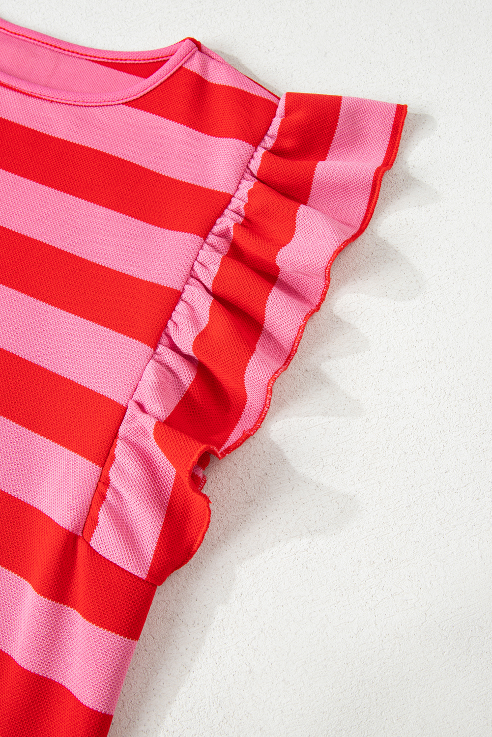 Green Stripe Flutter Sleeve Round Neck Shift Dress