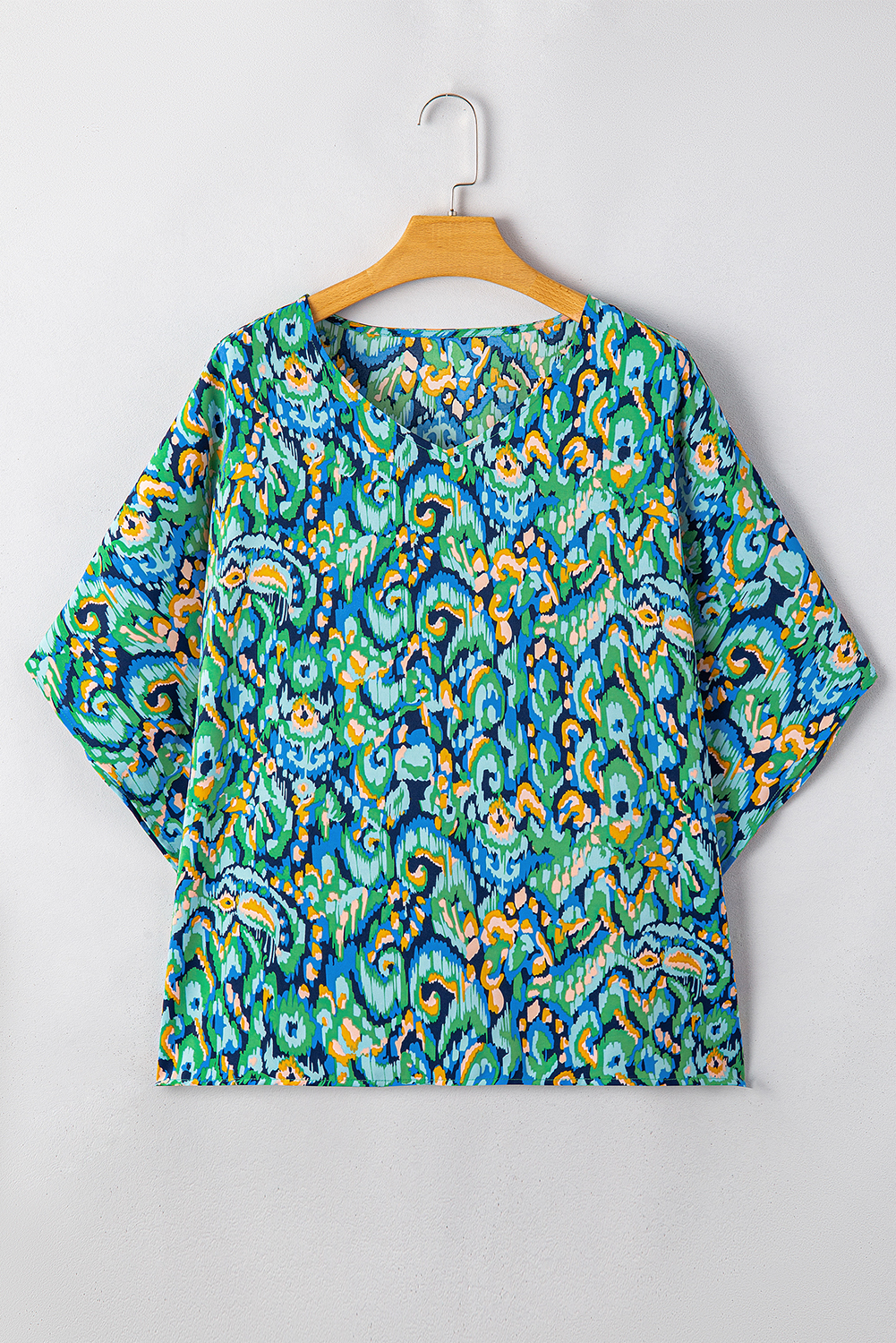 Pink Abstract Print V Neck Half Sleeve Loose Fit Tunic Blouse