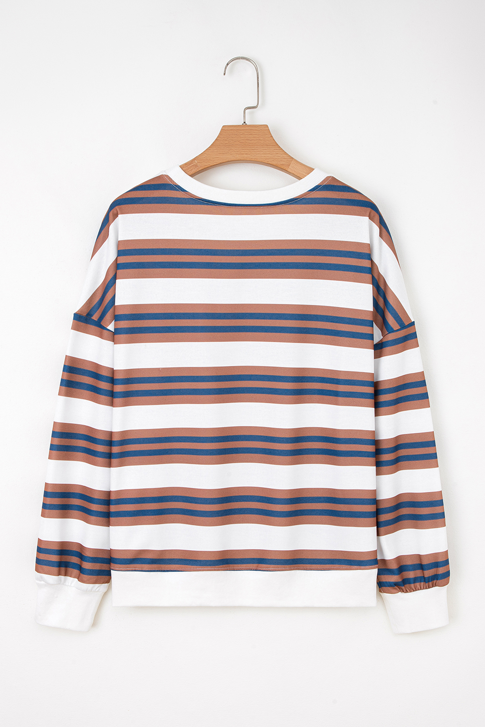 Khaki Stripe Crew Neck Drop Shoulder Pullover Sweatshirt