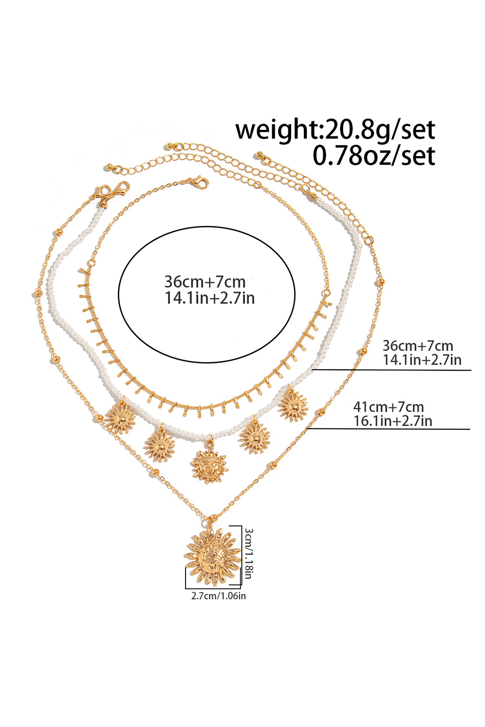 Gold Plated Alloy Pearl 3pcs Sun Goddess Necklace Set