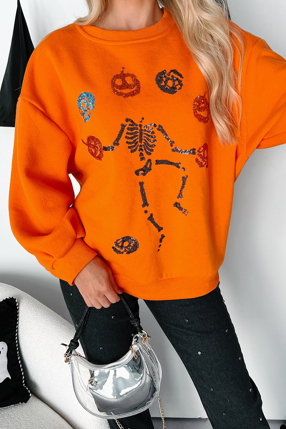 Carrot Dancing Critters Sequin Halloween Crewneck Sweatshirt