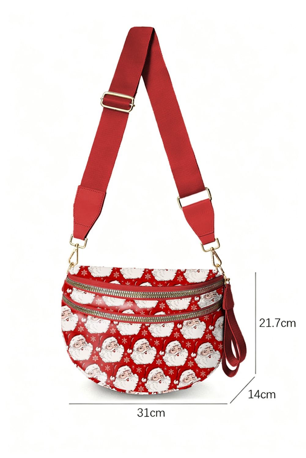 Fiery Red Christmas Theme Double Zip PU Leather Crossbody Bag