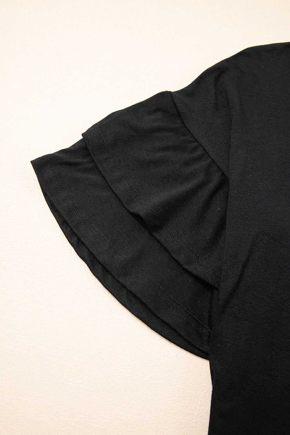 Sail Blue Solid Colour V-Neck Double Layer Sleeve Loose T-Shirt