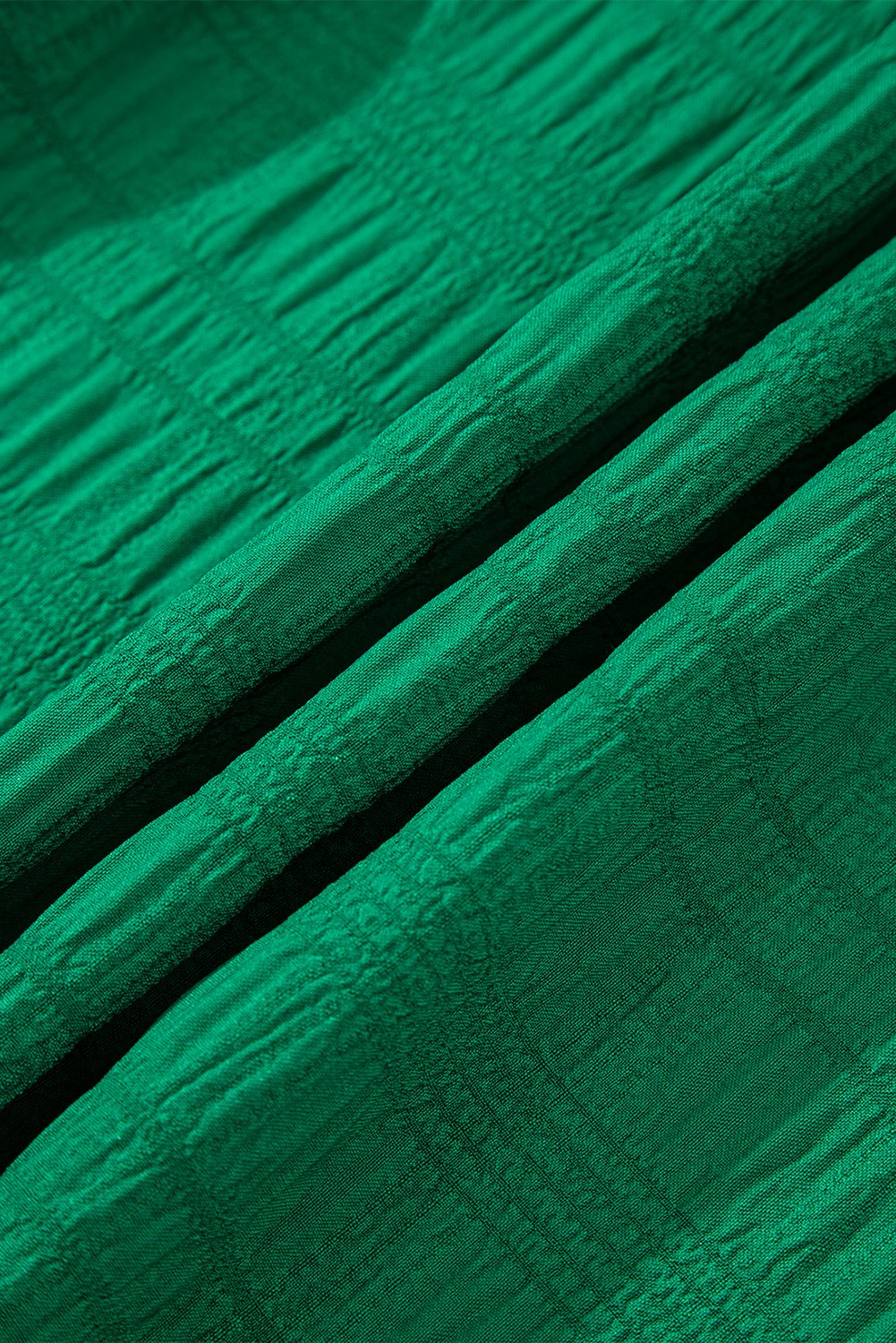 Dark Green Textured Ruffled Sleeve Round Neck Top