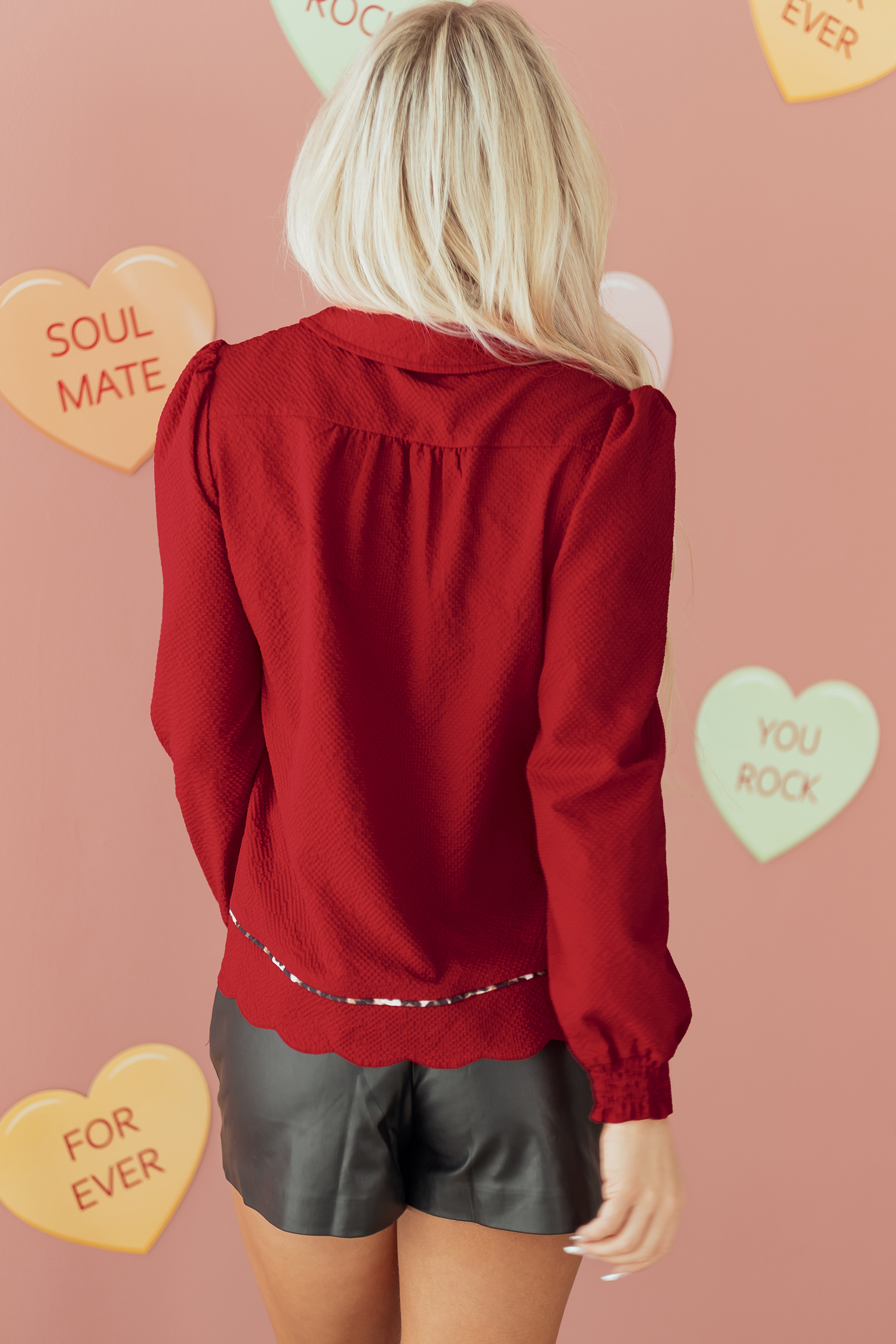 Fiery Red Textured V Neck Leopard Contrasted Trim Long Sleeve Shift Mini Dress