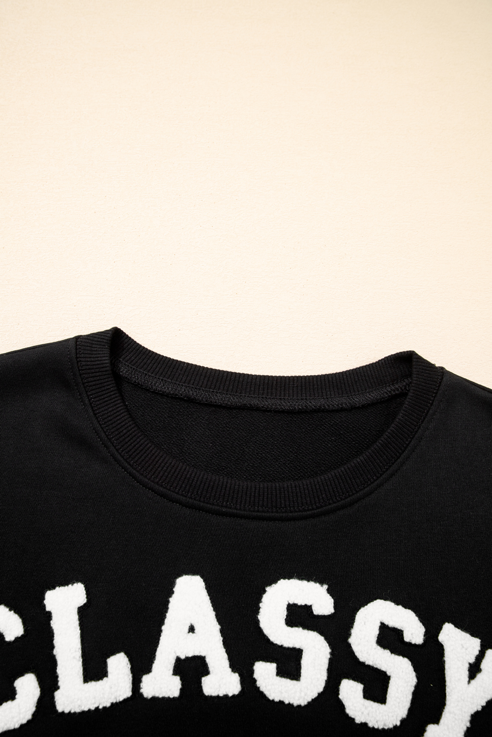 Black CLASSY UNTIL KICKOFF Plush Letter Patched Loose Sweatshirt