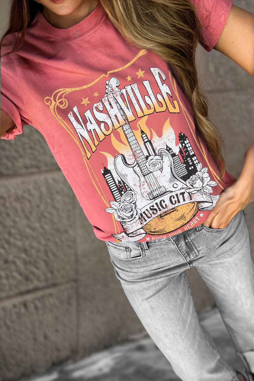 Mineral Red Nashville Music City Graphic Retro Fashion Tee
