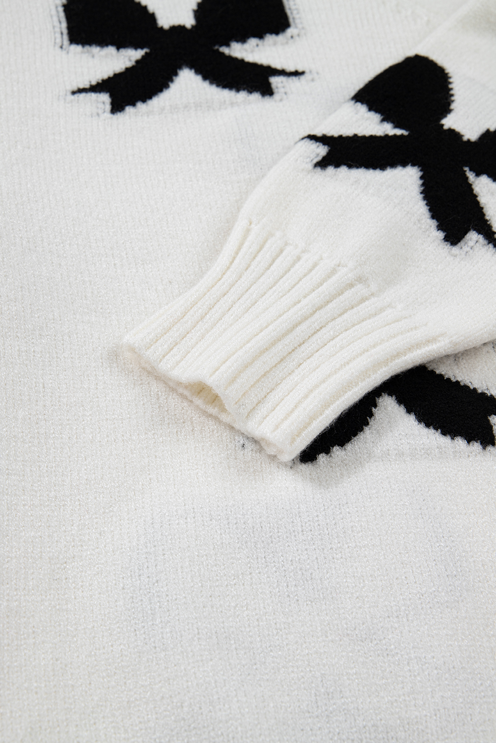 White Lace-up Bow Pattern Sweater Cardigan