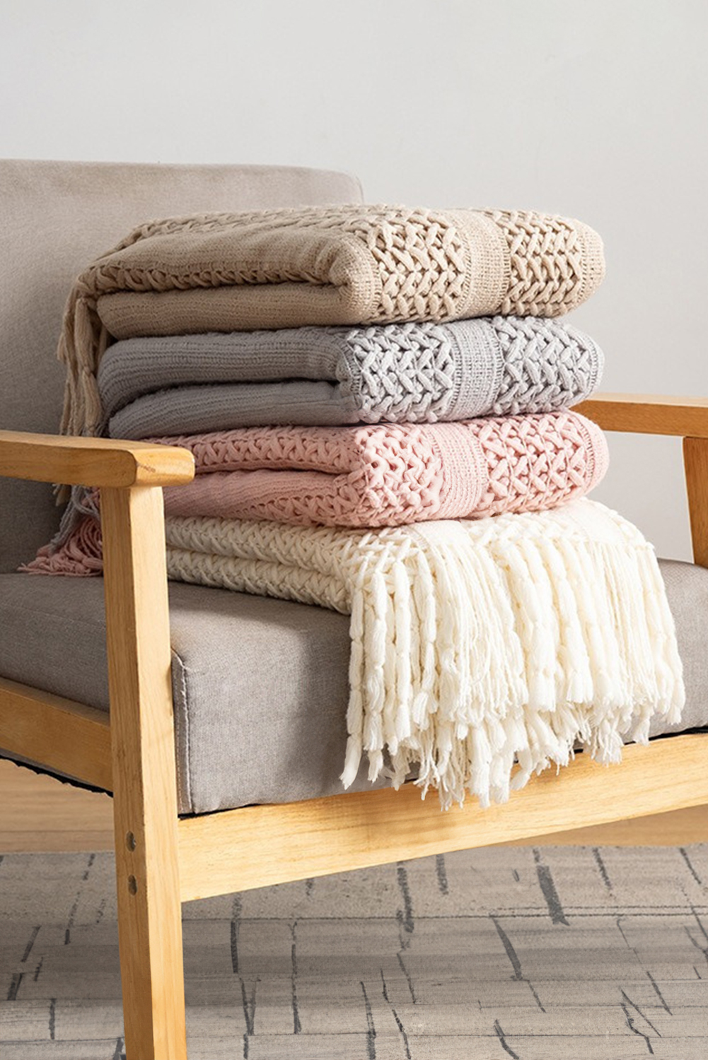 Dusty Pink Fashion Texture Design Tassel Trim Blanket