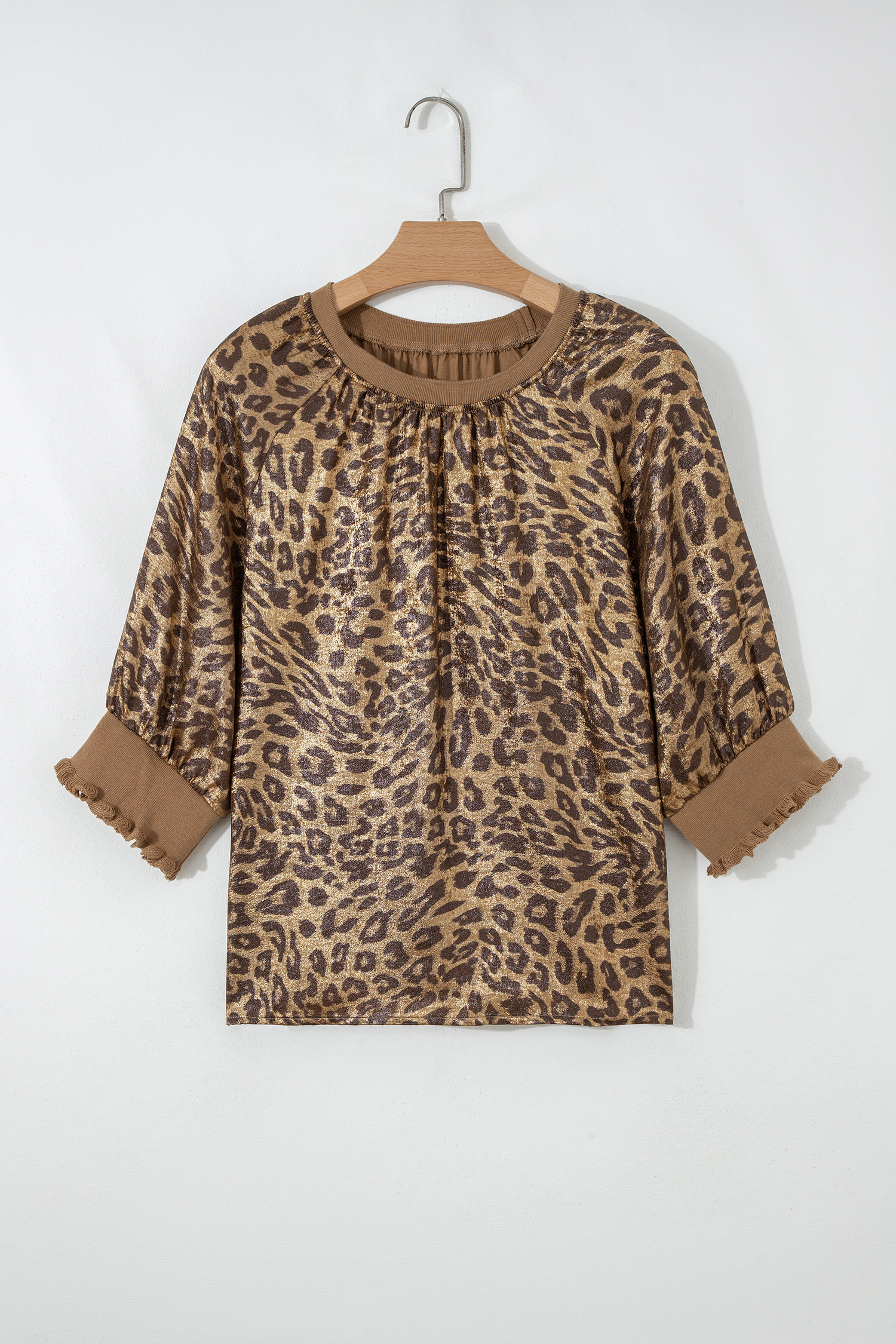 Gold  Half Sleeve Metallic Leopard Print Blouse