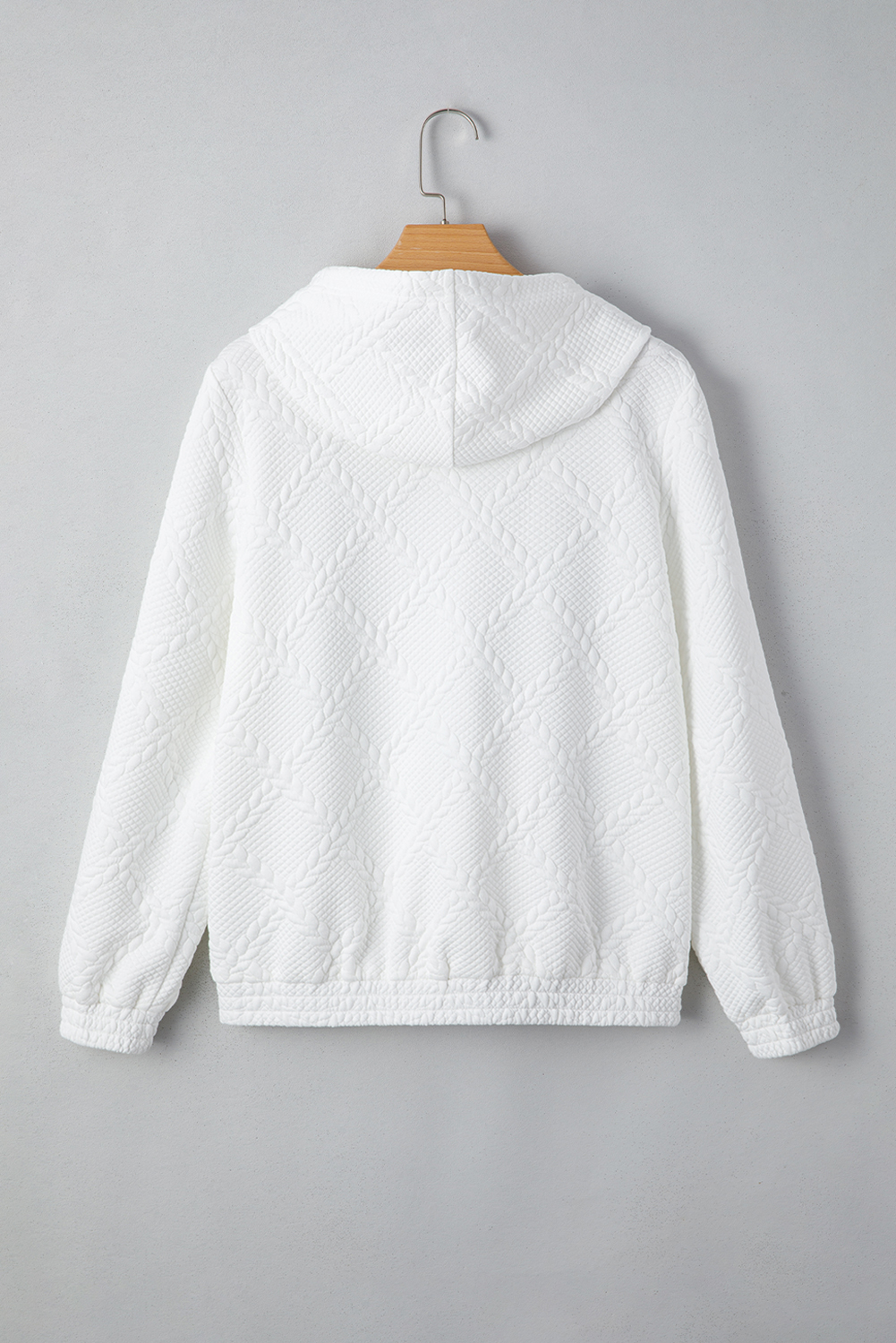 White Cable Lattice Texture Kangaroo Pocket Hoodie