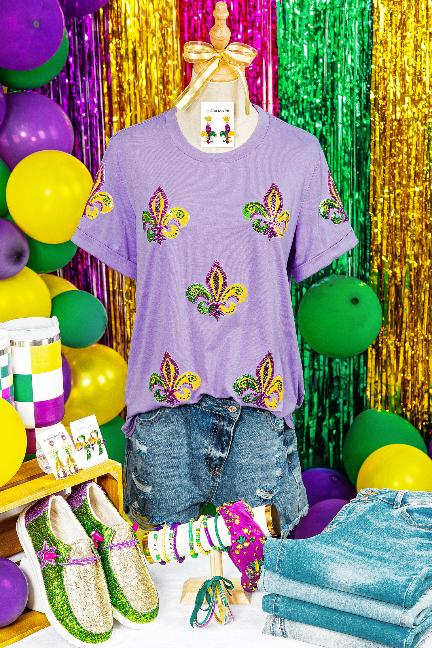 Wisteria Mardi Gras Sequined Pattern Holiday T Shirt