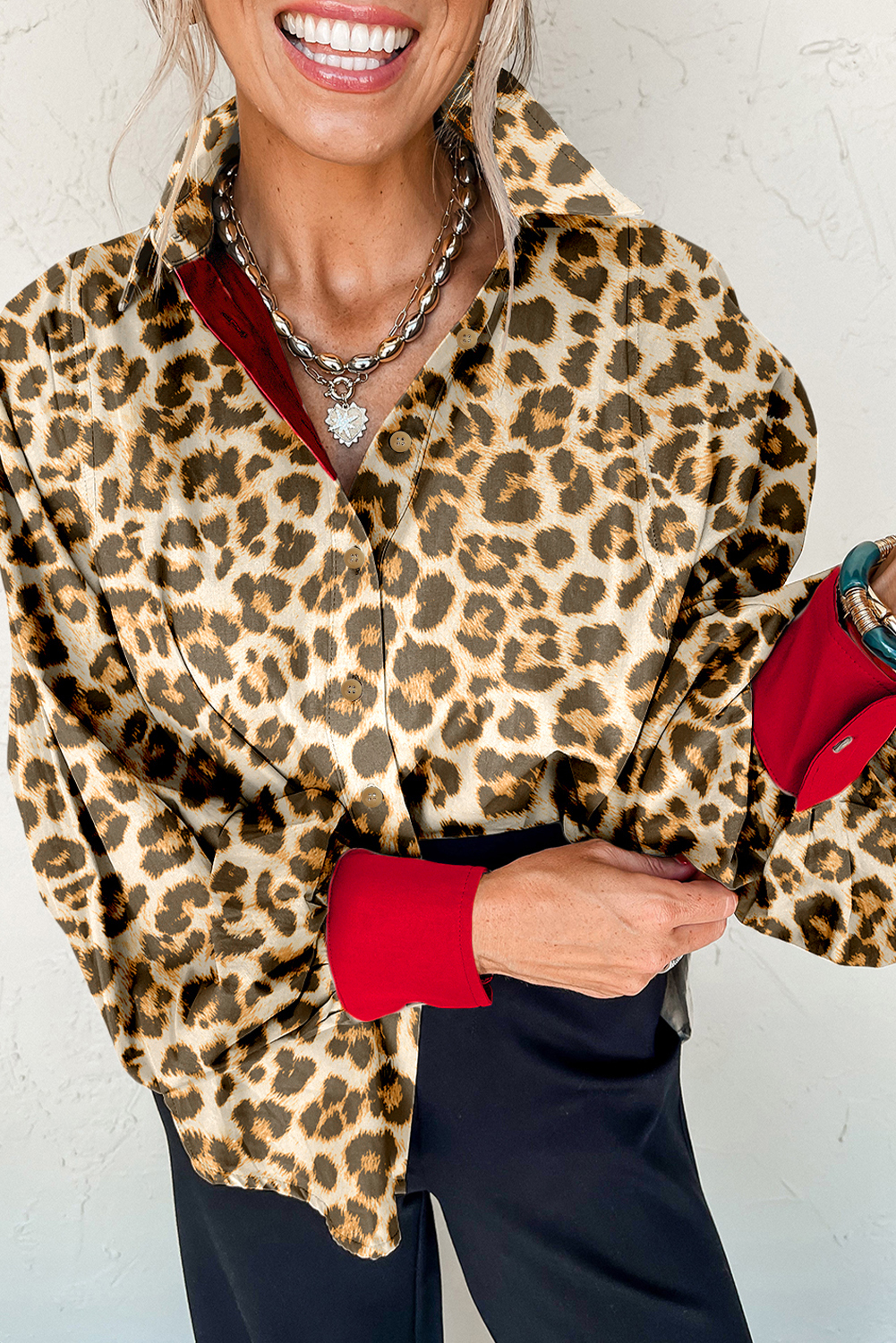 Khaki Contrast Edge Leopard Shirt