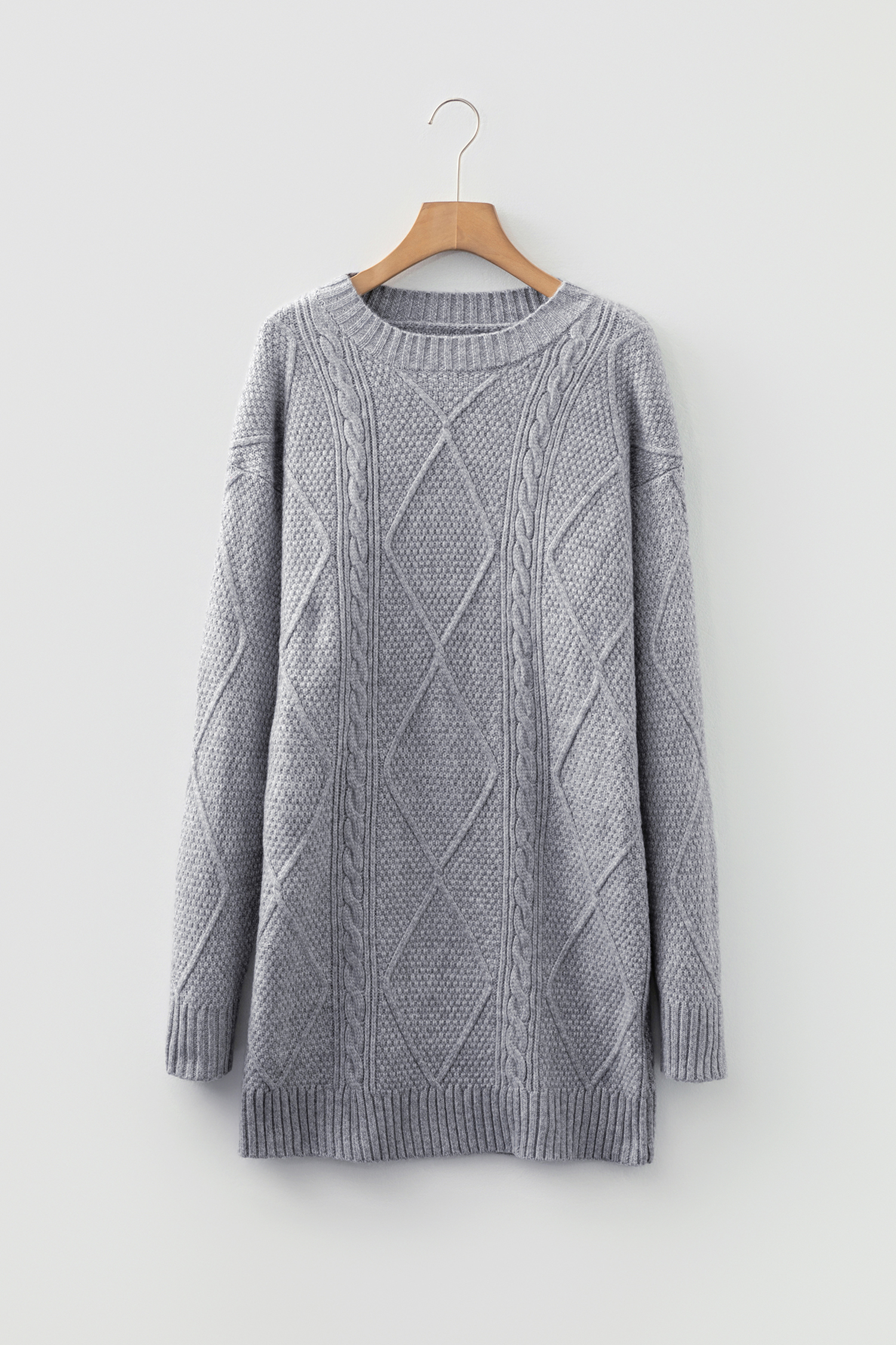 Parchment Cable Knit Drop Shoulder Loose Fit Sweater Dress