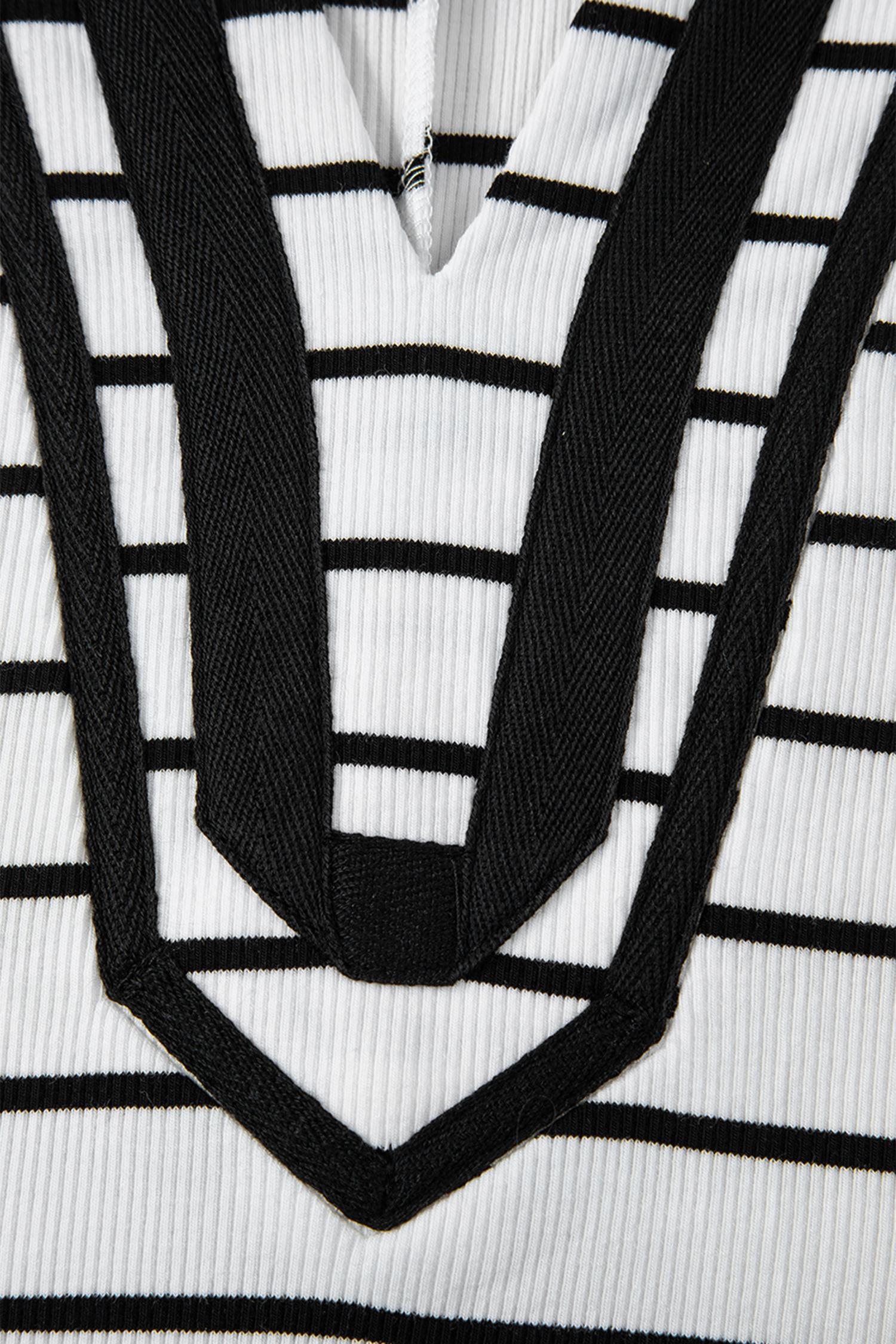 White Stripe Stand Collar V Neck Elastic Cuffs Half Sleeve Dolman Top