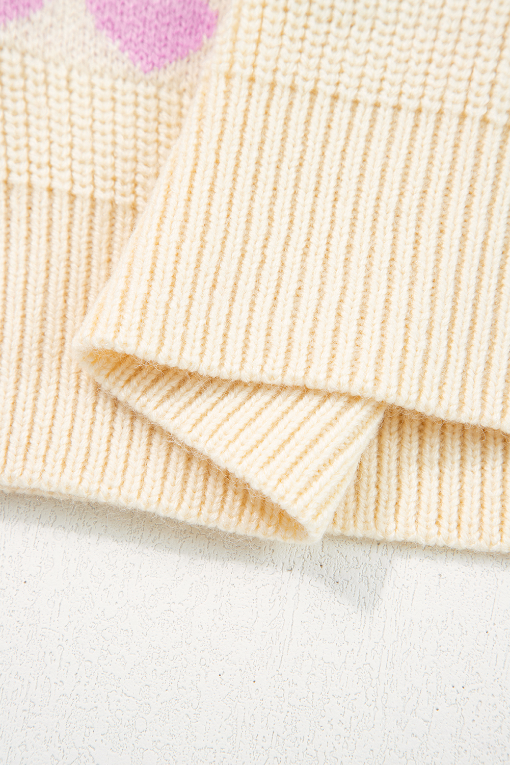 Pink Heart Pattern Valentine Ribbed Knit Sweater