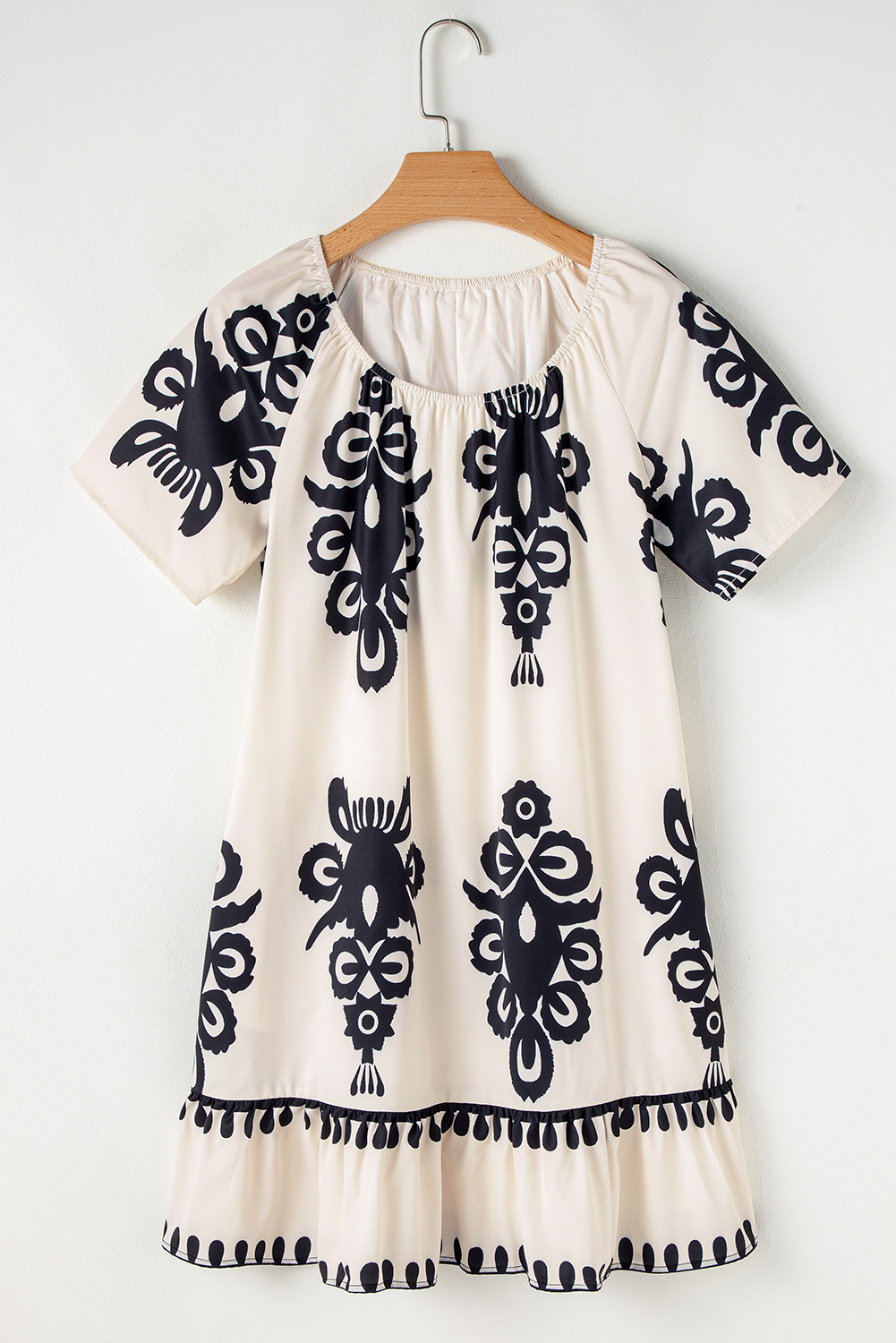 Beige Geometric Printed Sleeveless Hollowed Bowknot Back Mini Dress