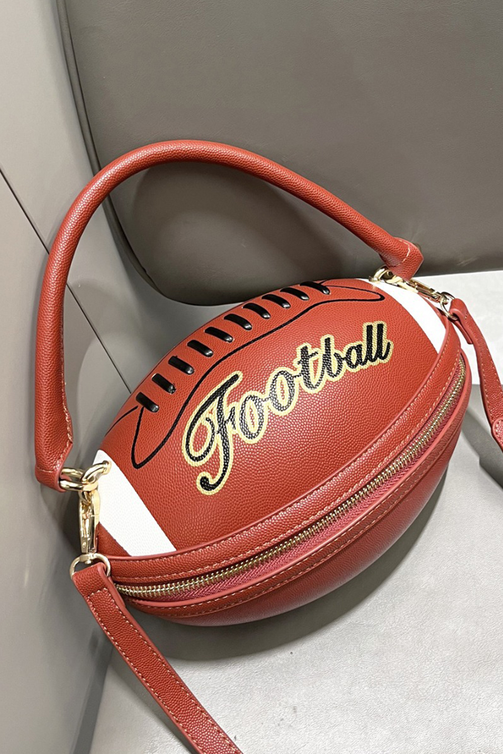 Chestnut Faux Leather Football Spherical Hand Bag