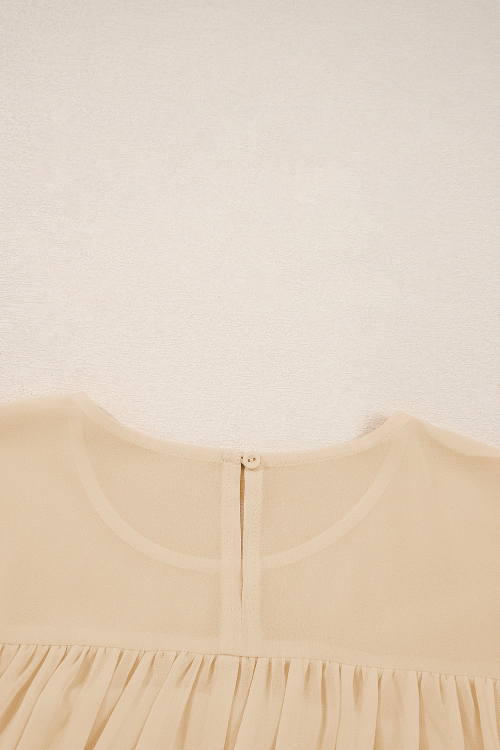 Parchment Pleated Ruffle Long Sleeve Chiffon Blouse