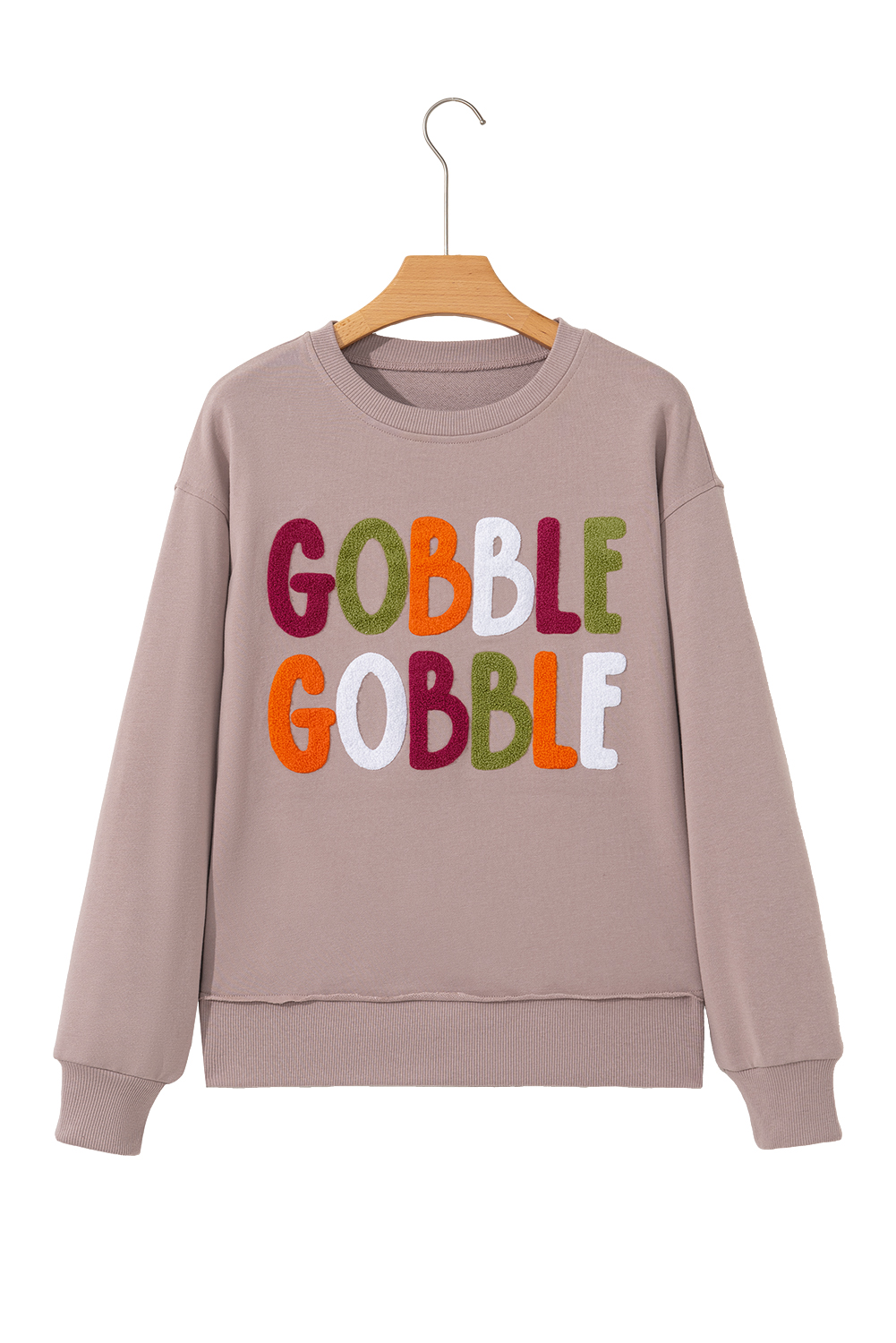Dark Khaki GOBBLE Letter Graphic Thanksgiving Shift Sweatshirt