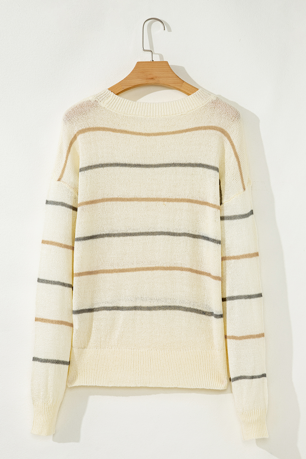 Multicolour Striped Buttoned Front V Neck Drop Shoulder Cardigan Sweater