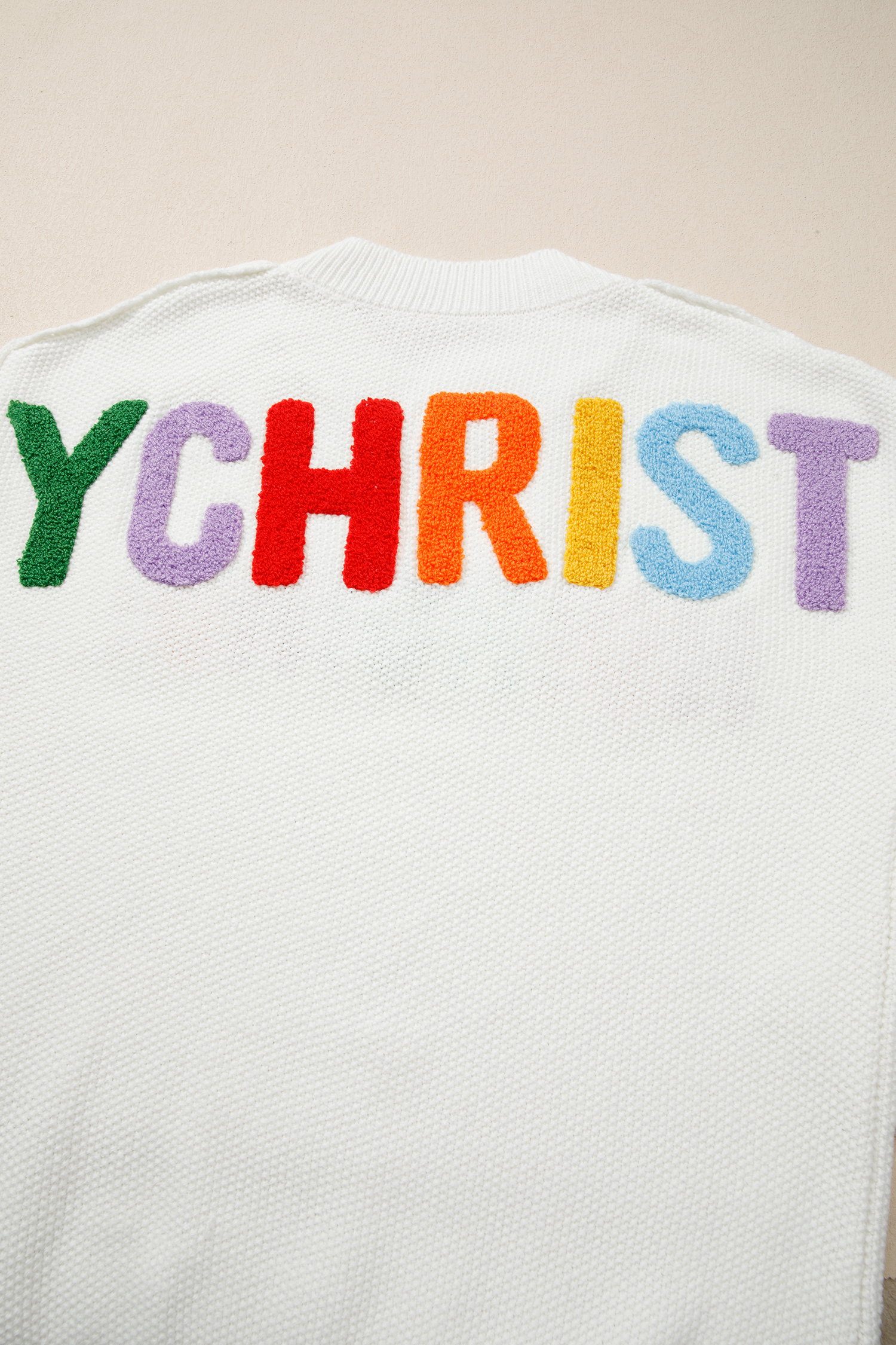 White Chenille Graphic Drop Shoulder Holiday Sweater