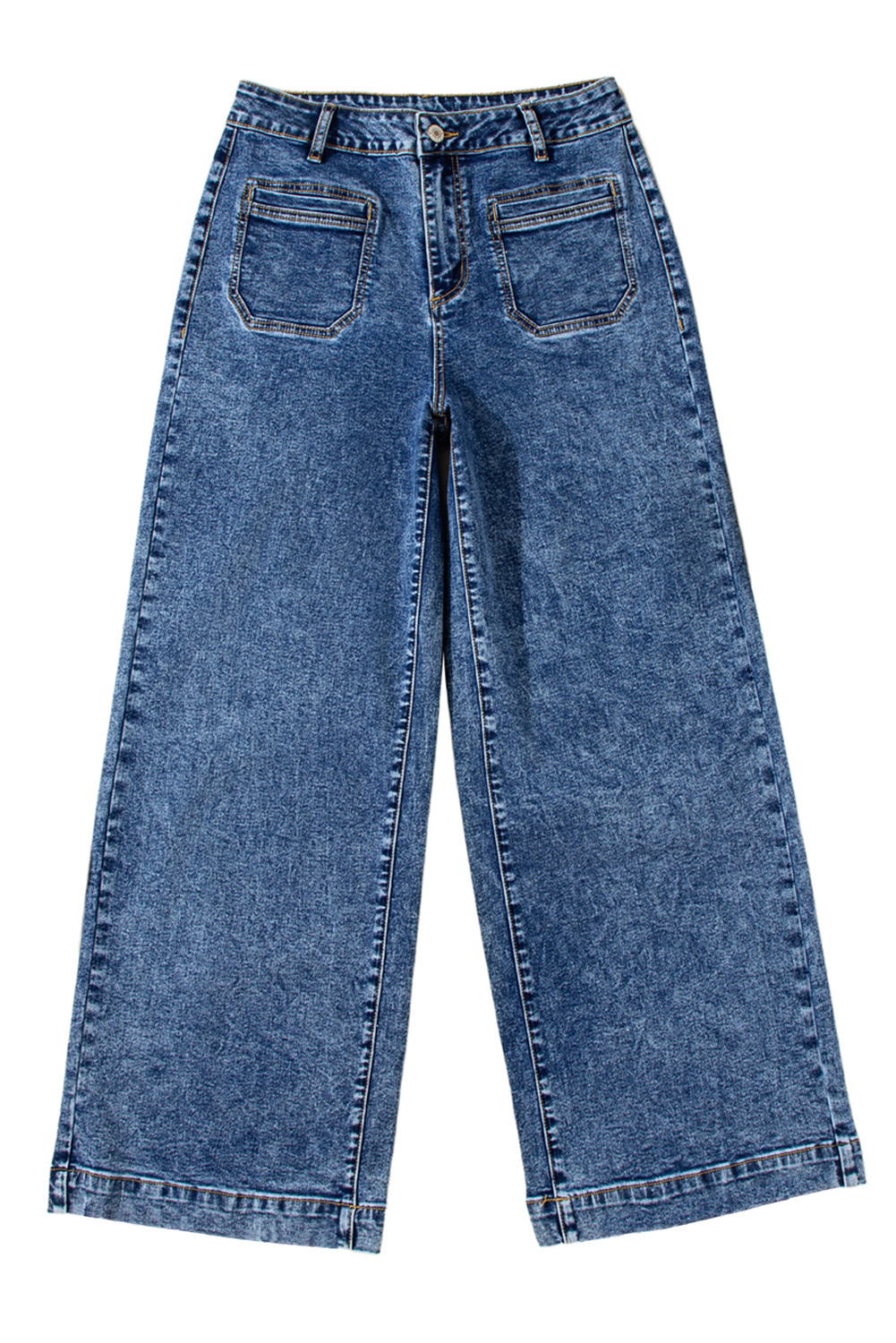 Light Blue Chic Patch Pocket Straight Leg Loose Jeans