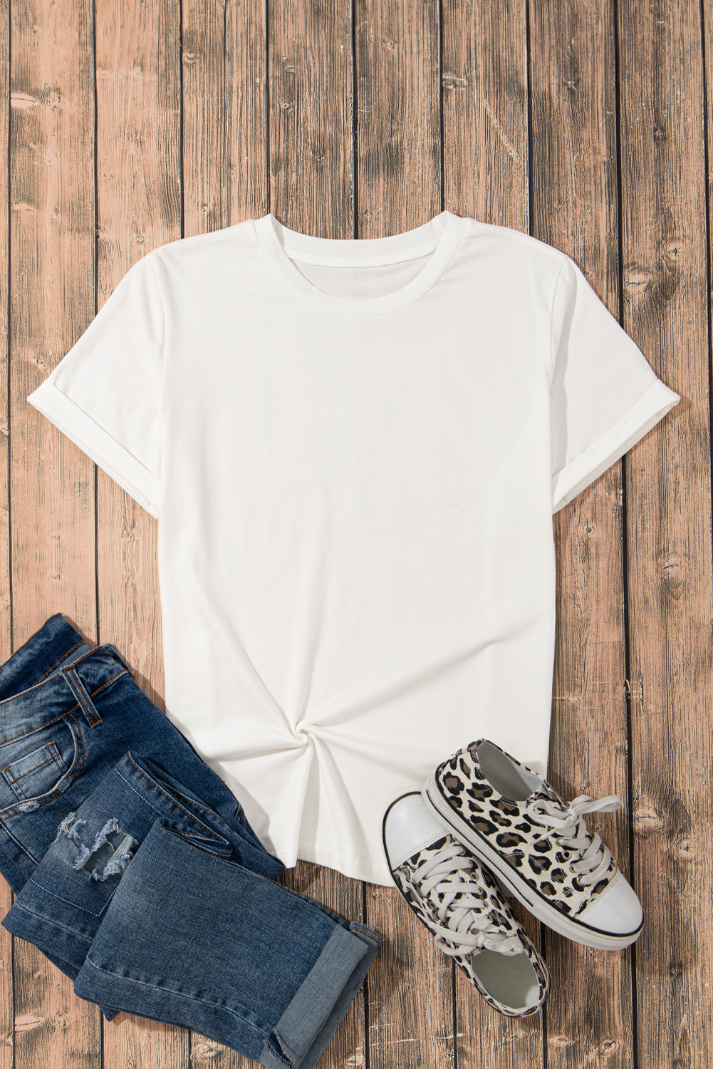 Khaki Casual Plain Crew Neck Tee