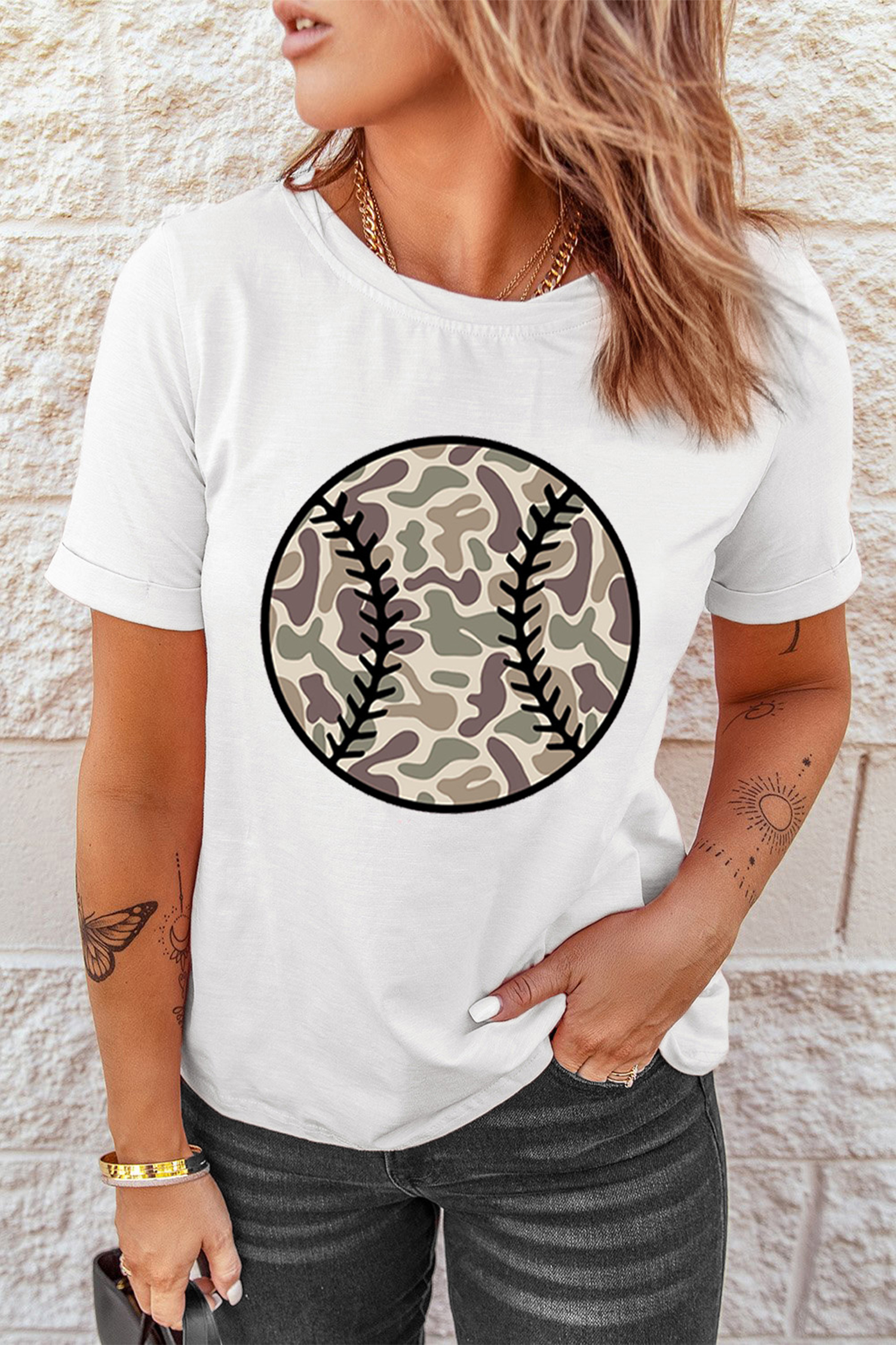 Pink Camouflage Baseball Dropped Shoulder Sweatshirt