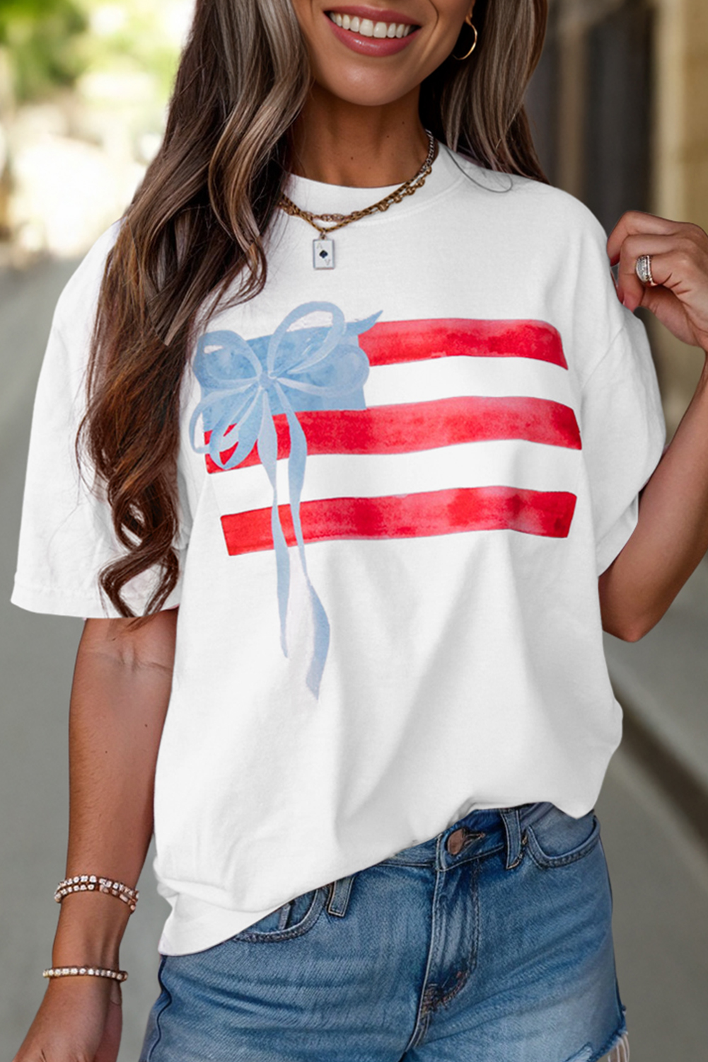 Myosotis Flag Bow Graphic Crewneck Tee