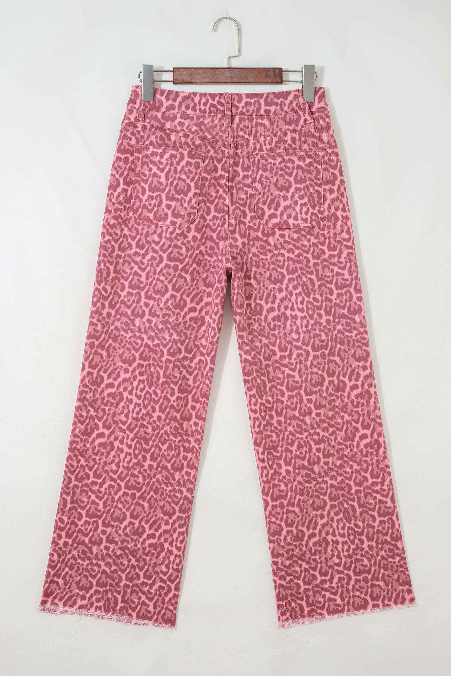 Rose Leopard Frayed Edge Wide Leg High Waist Jeans