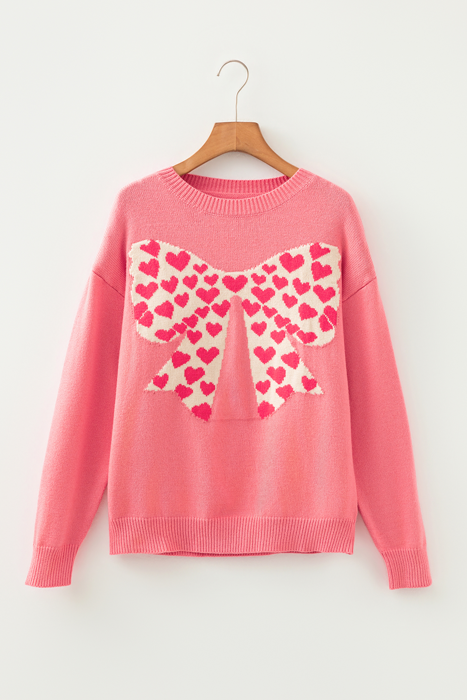 White Heart Bow Graphic Valentine Sweater