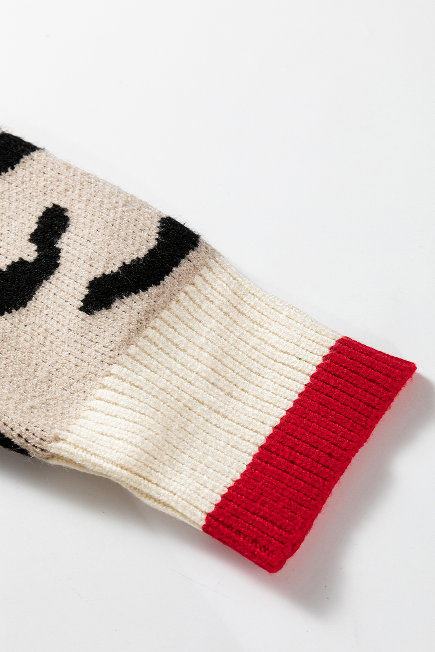 Khaki Leopard Pattern V-Neck Contrast Rib Knitted Sweater