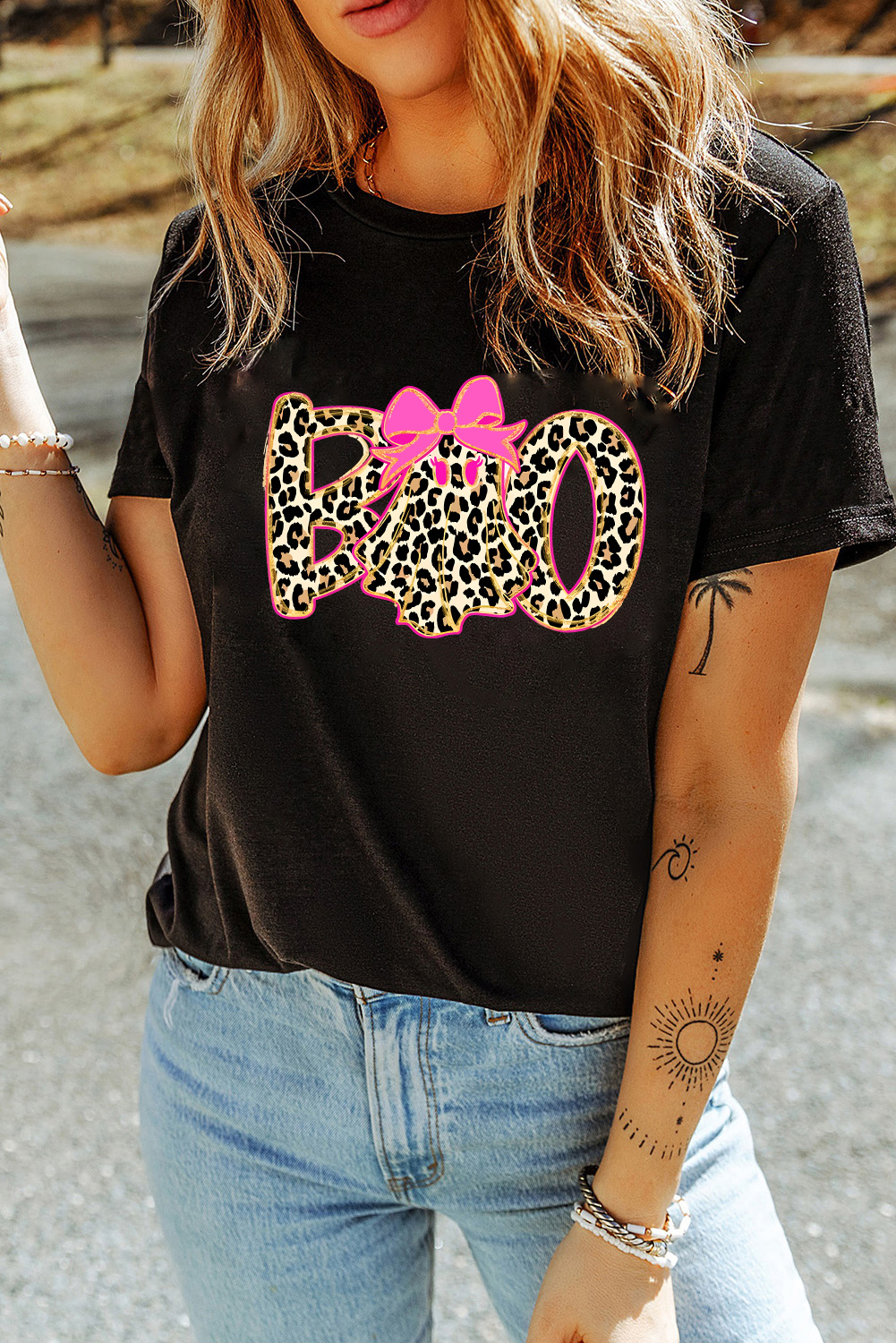 Black Preppy Ghost Boo PNG Graphic Halloween T Shirt