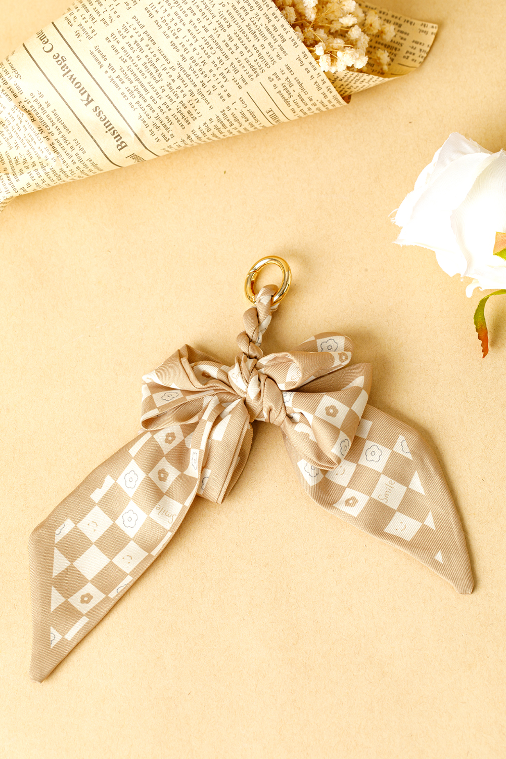 Smoke Gray Checkered Flower Bow Knot Keychain