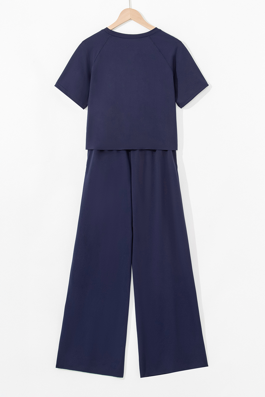 Navy Blue Raw Hem Loose Tee and Wide Leg Pants Set
