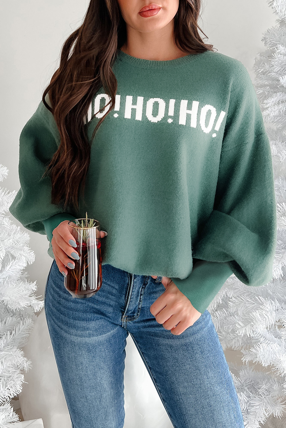 White Chenille Graphic Drop Shoulder Holiday Sweater
