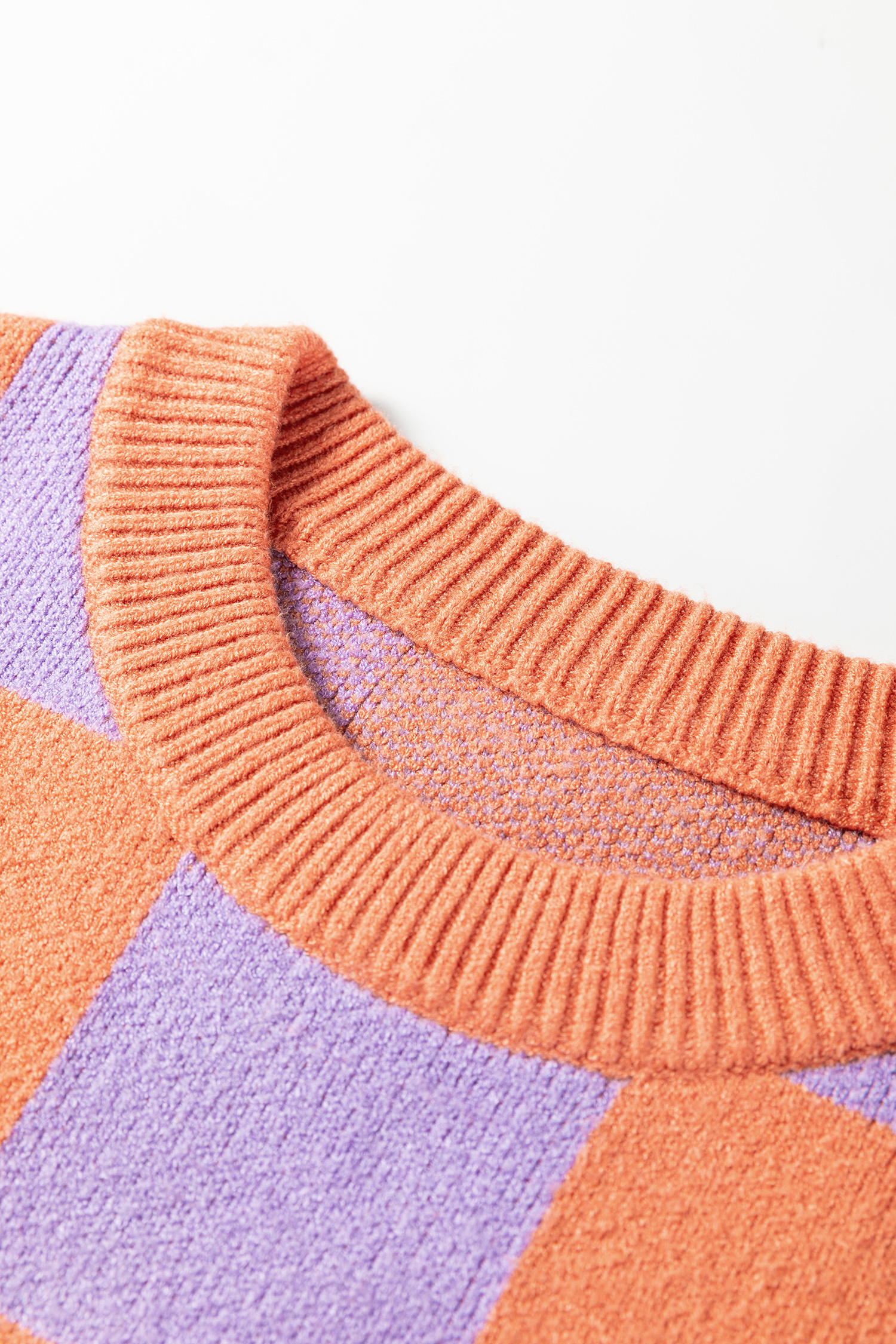 Parchment Checkered Pattern Ribbed Trim Knit Baggy Sweater