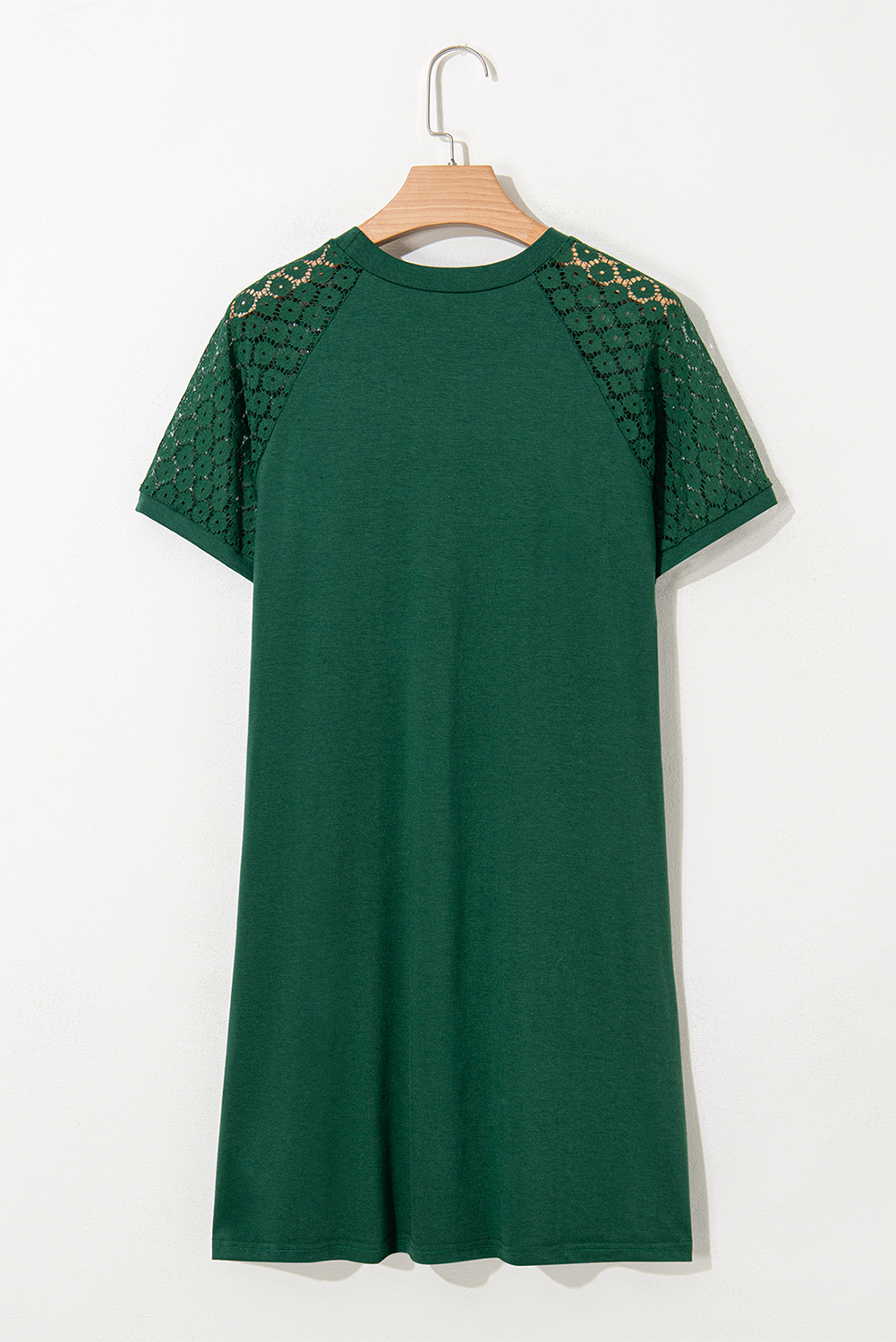 Navy Blue Contrast Lace Raglan Sleeve Pleated Detail Shift Dress