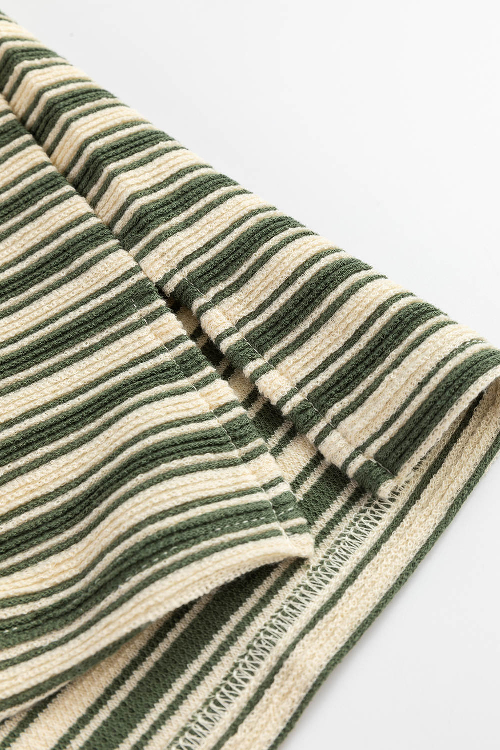 Green Stripe Textured Side Slits Crew Neck T Shirt