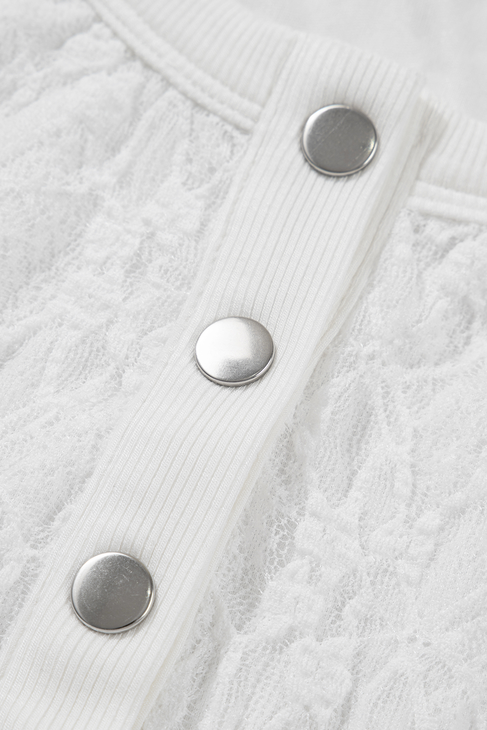 White Sheer Lace Long Sleeve Slim Henley Top