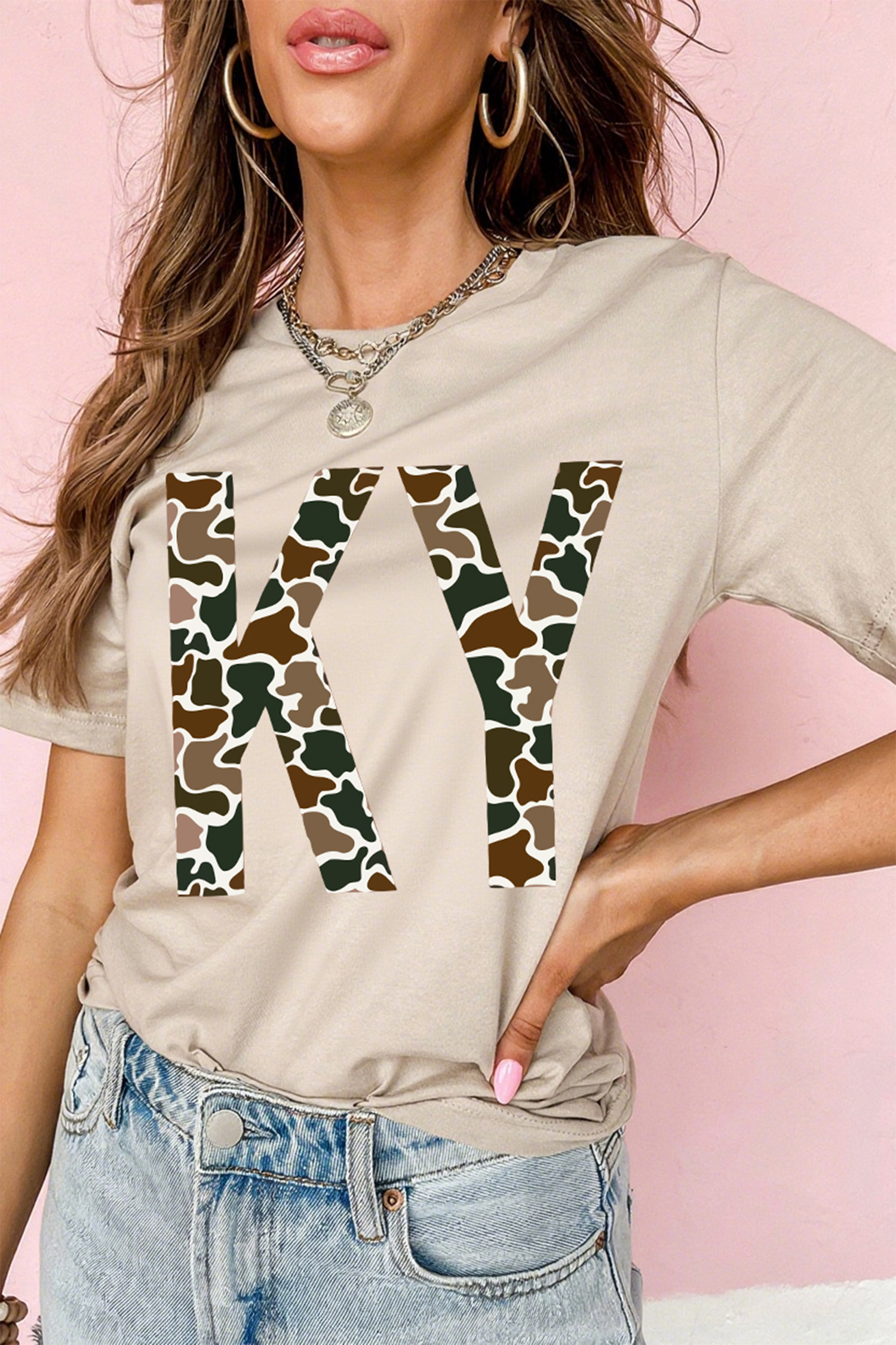 Green Camouflage KENTUCKY Crew Neck Summer Top