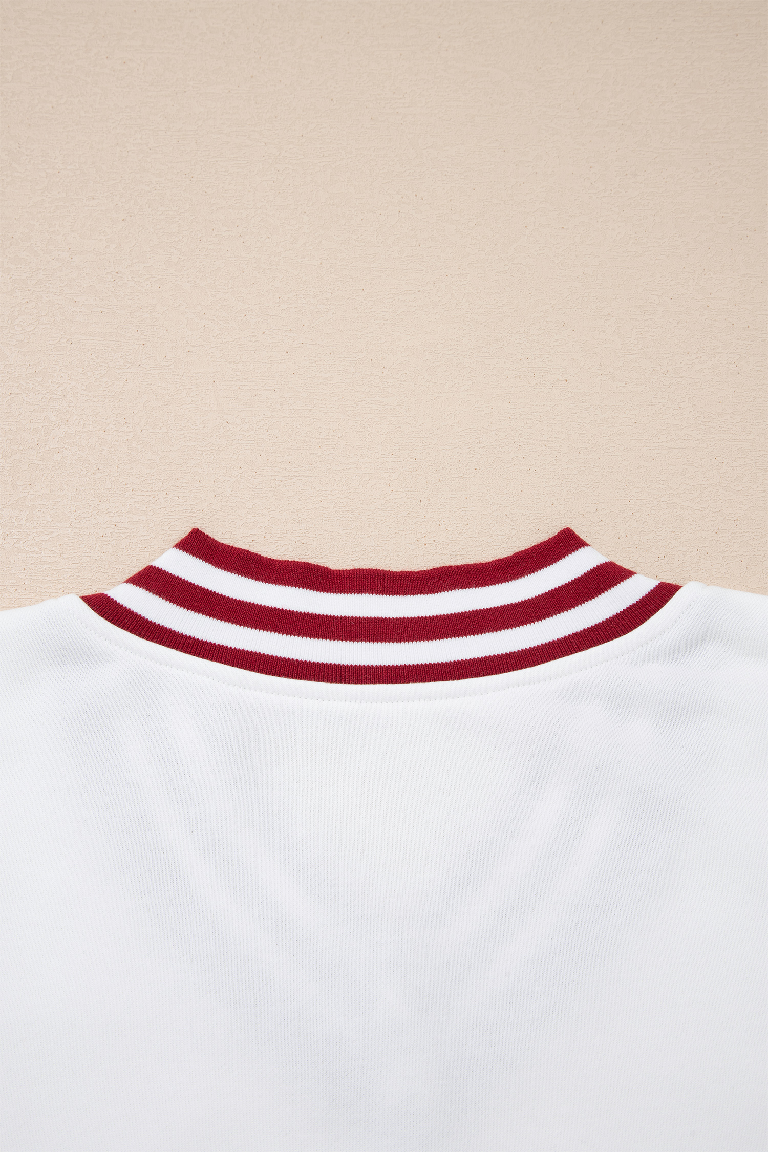 Red Dahlia Chenille Letter A Graphic Varsity Striped V Neck Puff Sleeve Sweatshirt